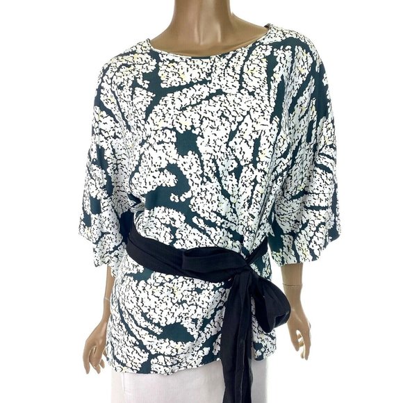 Cedric Charlier Tops - Cedric Charlier Top Blouse Black & White Pattern Black Sash EUR 42 US 8 MSRP$990